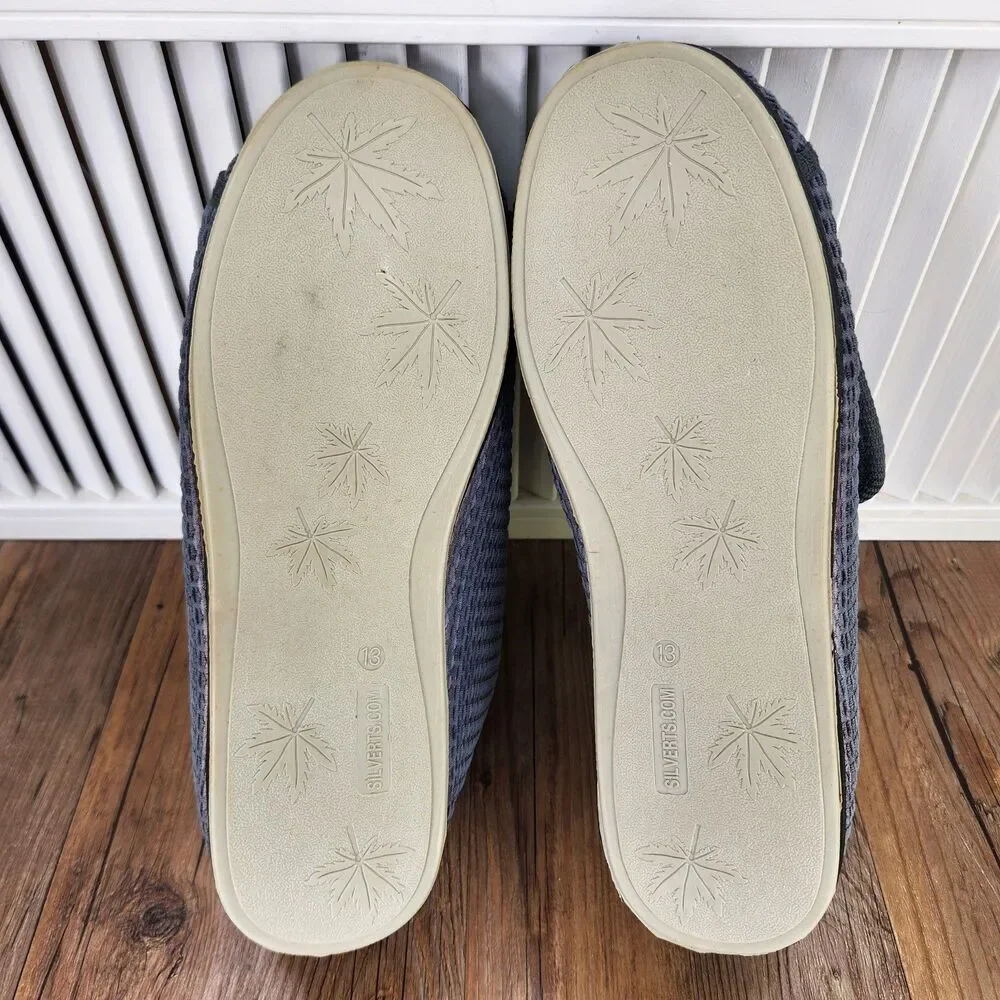 Silverts Slip Resistant Slippers Mens Sz 13 Blue Adjustable Senior Comfort Shoes